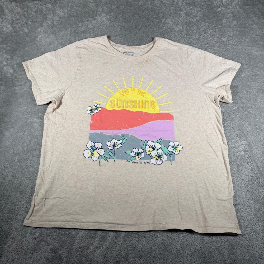 Vera Bradley Shirt‎ Womens XL Beige Live In The Sunshine Graphic Floral Summer
